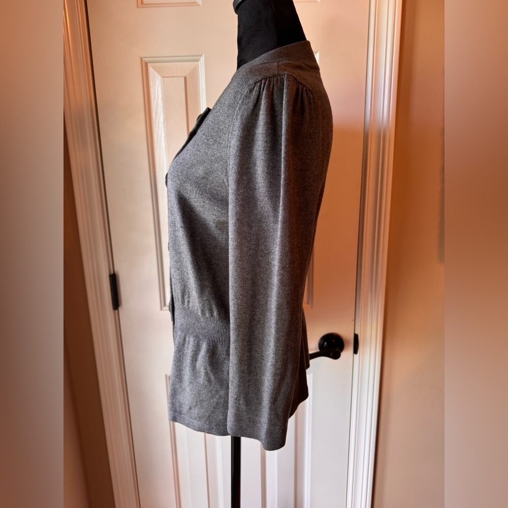 Ann Taylor Charcoal Knit Front Button Silk Blend Sweater Medium - Picture 8 of 8